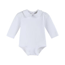 Load image into Gallery viewer, White Collared Unisex Long Sleeve Bodysuit Romper