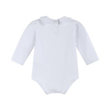 Load image into Gallery viewer, White Collared Unisex Long Sleeve Bodysuit Romper
