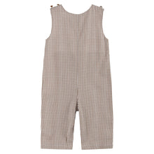 Load image into Gallery viewer, Brown Gingham Pumpkin and Corn Tractor Smocked Overalls
