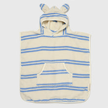 Load image into Gallery viewer, Kids Character Hooded Towel Sid the Seagull Blue Stripe
