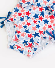 Load image into Gallery viewer, Baby Girls Shimmer Star-Spangled Long Sleeve One Piece Rash Guard
