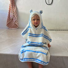 Load image into Gallery viewer, Kids Character Hooded Towel Sid the Seagull Blue Stripe
