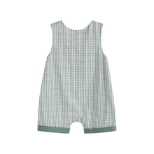 Load image into Gallery viewer, Green Gingham Dinosaur Smocked Shortalls
