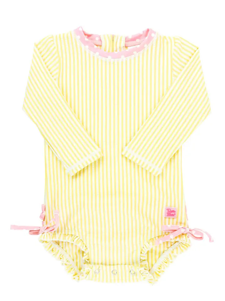 Baby Girls Banana Yellow Seersucker Long Sleeve One Piece Rash Guard