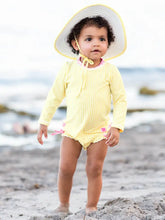 Load image into Gallery viewer, Baby Girls Banana Yellow Seersucker Long Sleeve One Piece Rash Guard
