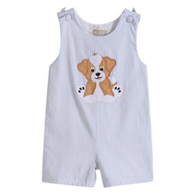 Load image into Gallery viewer, Blue Puppy Appliqué Seersucker Shortalls
