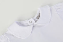 Load image into Gallery viewer, White Collared Unisex Long Sleeve Bodysuit Romper
