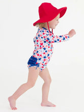 Load image into Gallery viewer, Baby Girls Shimmer Star-Spangled Long Sleeve One Piece Rash Guard
