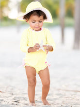 Load image into Gallery viewer, Baby Girls Banana Yellow Seersucker Long Sleeve One Piece Rash Guard
