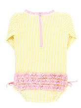 Load image into Gallery viewer, Baby Girls Banana Yellow Seersucker Long Sleeve One Piece Rash Guard
