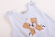 Load image into Gallery viewer, Blue Puppy Appliqué Seersucker Shortalls
